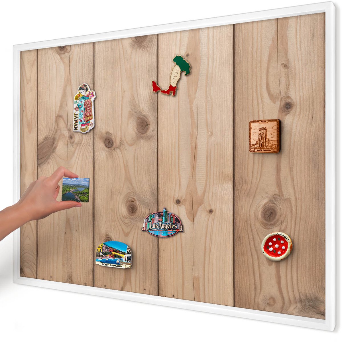 Artprintcave Beige Magneetbord mit Witte Lijst - 100x70 cm - Houtstructuur Magnetische Organizer - Rustiek Memobord Keuken - Texturen