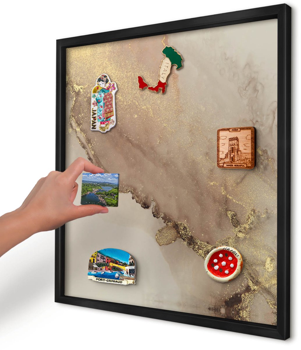 Artprintcave Beige Magneetbord mit Zwart Frame - 50x50 cm - Elegante Glans Memobord Keuken - Abstract Magneetbord Voor Foto's - Abstractie