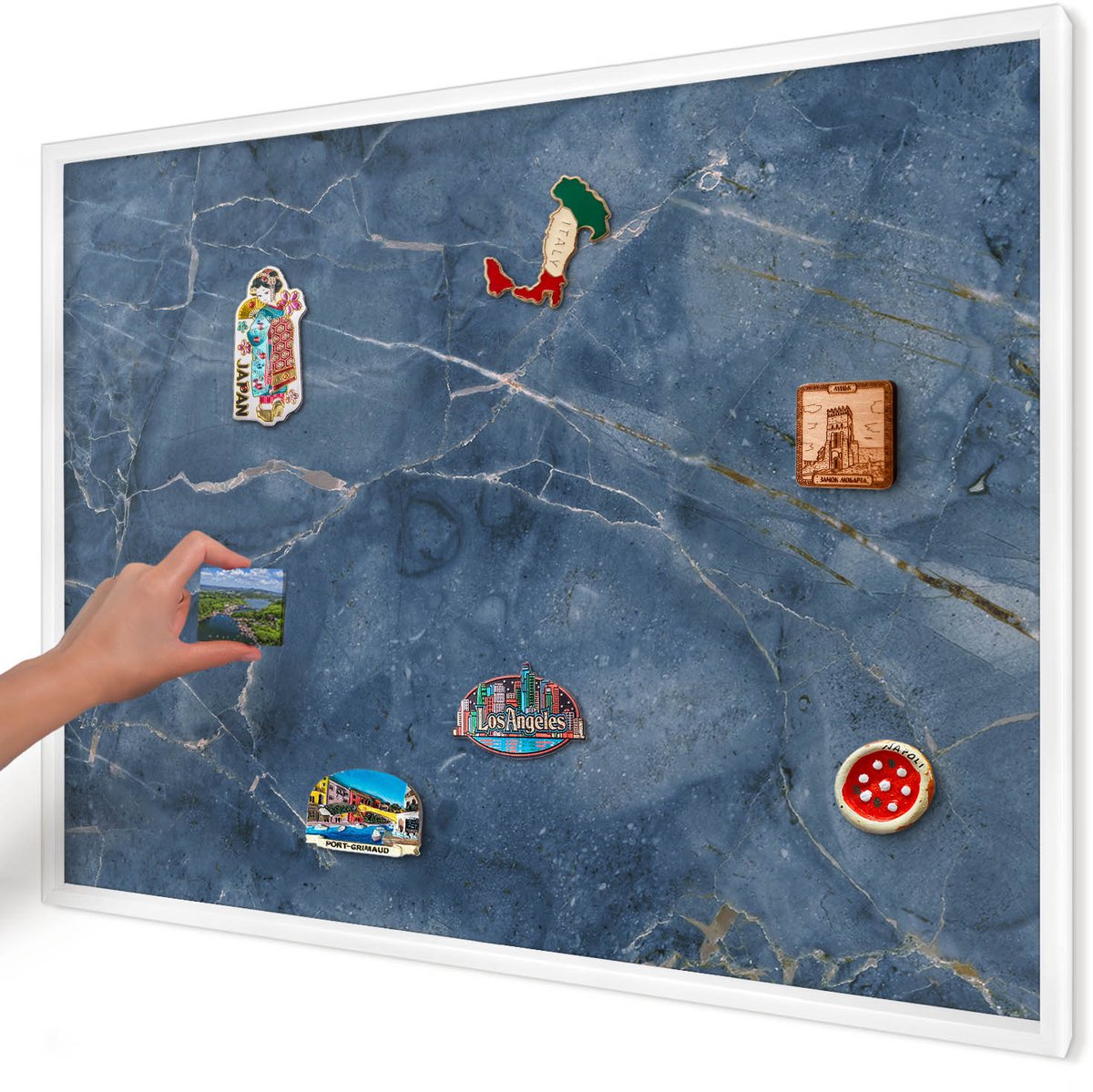 Artprintcave Marine Magneetbord mit Witte Lijst - 100x70 cm - Marmeren Elegantie Wandbord Magnetisch - Modern Magnetisch Bord - Texturen