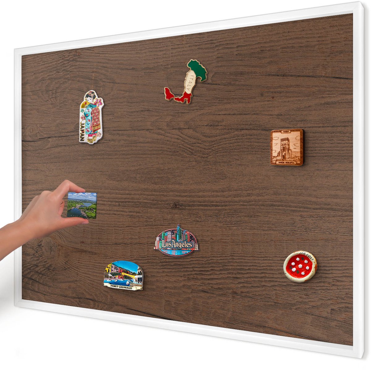 Artprintcave Bruin Magneetbord mit Witte Lijst - 100x70 cm - Houtstructuur Magnetische Organizer - Rustiek Magneetbord Voor Keuken - Texturen