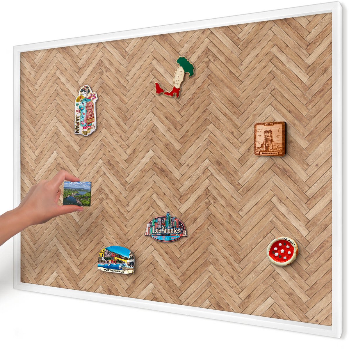Artprintcave Bruin Magneetbord mit Witte Lijst - 100x70 cm - Visgraatpatroon Wandbord Magnetisch - Geometrische Magneet Bord mit Frame - Texturen