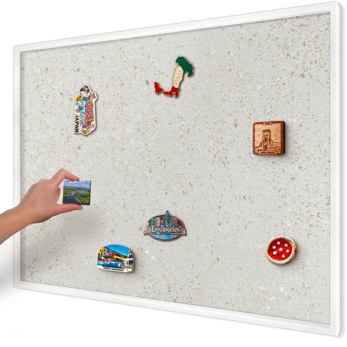 Artprintcave Beige Magneetbord mit Witte Lijst - 100x70 cm - Subtiele Elegantie Wandbord Magnetisch - Minimalist Magneetbord Voor Foto's - Texturen