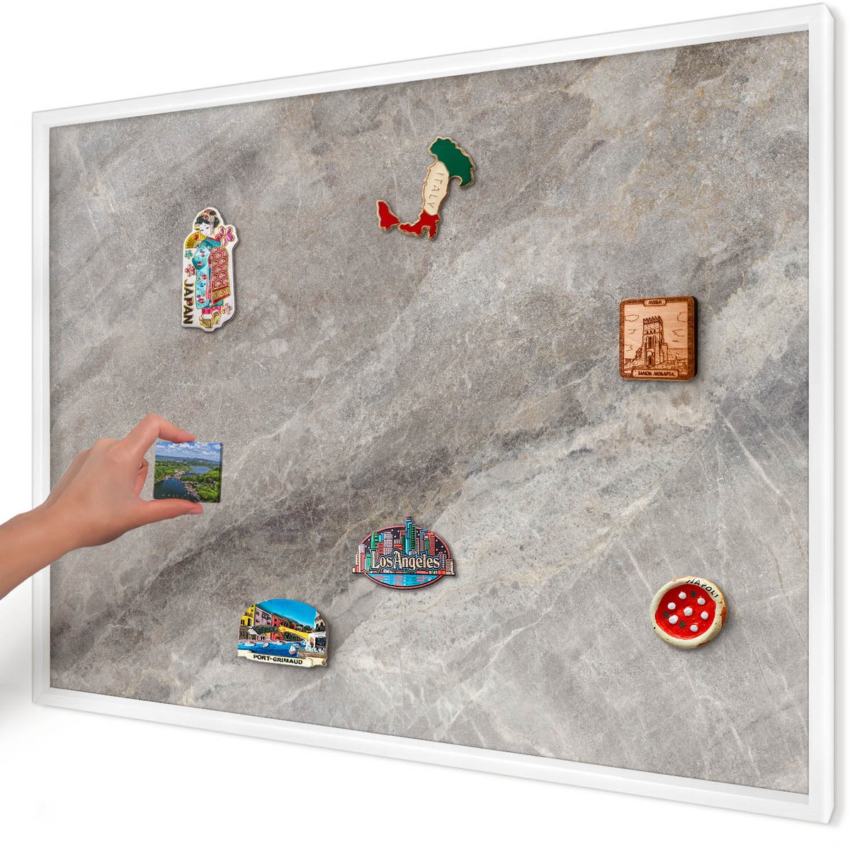 Artprintcave Grijs Magneetbord mit Witte Lijst - 100x70 cm - Steenstructuur Magnetisch Bord - Minimalist Memobord Keuken - Texturen
