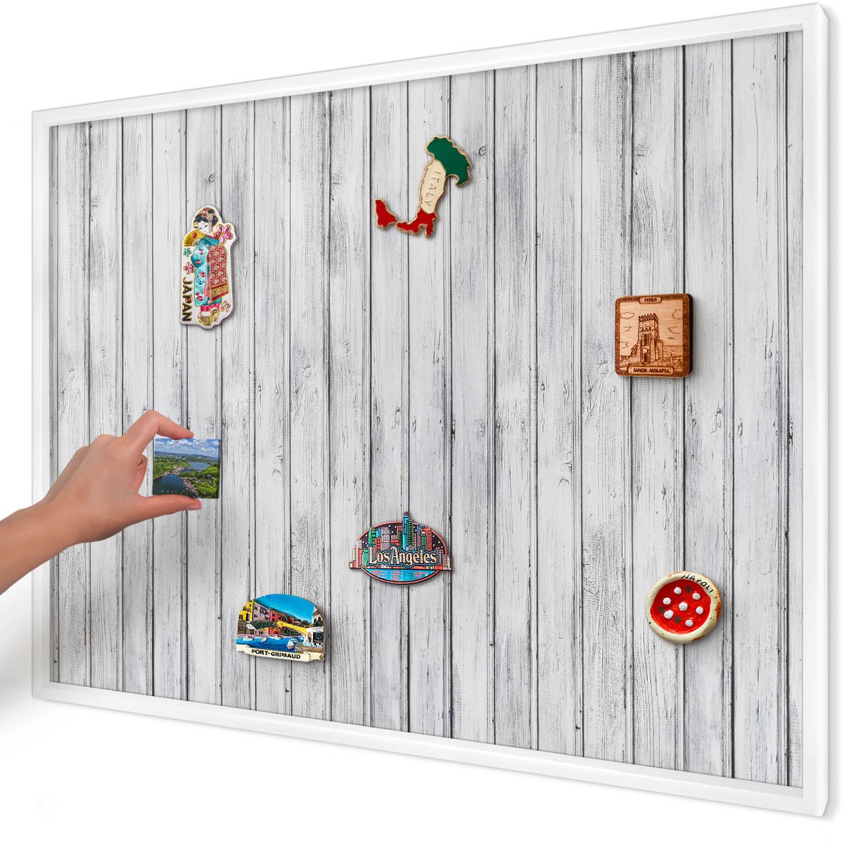 Artprintcave Wit Magneetbord mit Witte Lijst - 100x70 cm - Licht Hout Wandbord Magnetisch - Rustiek Magnetisch Bord - Texturen