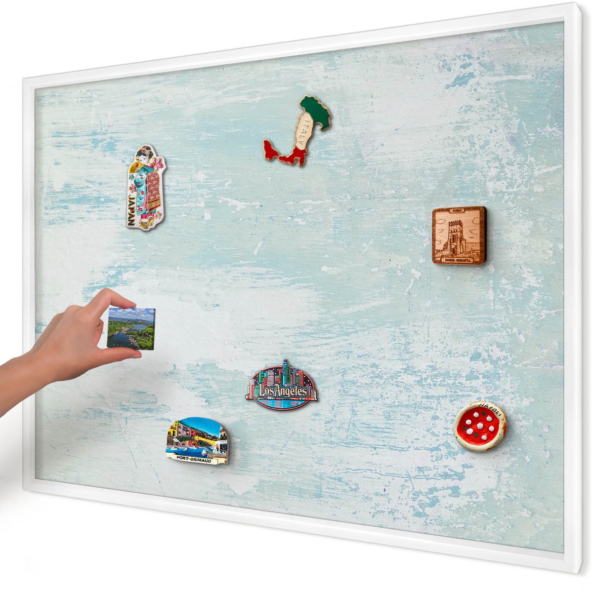 Artprintcave Wit Magneetbord mit Witte Lijst - 100x70 cm - Pastelkleurige Schaafwonden Magneetbord Voor Keuken - Minimalist Magneet Bord mit Frame - Texturen