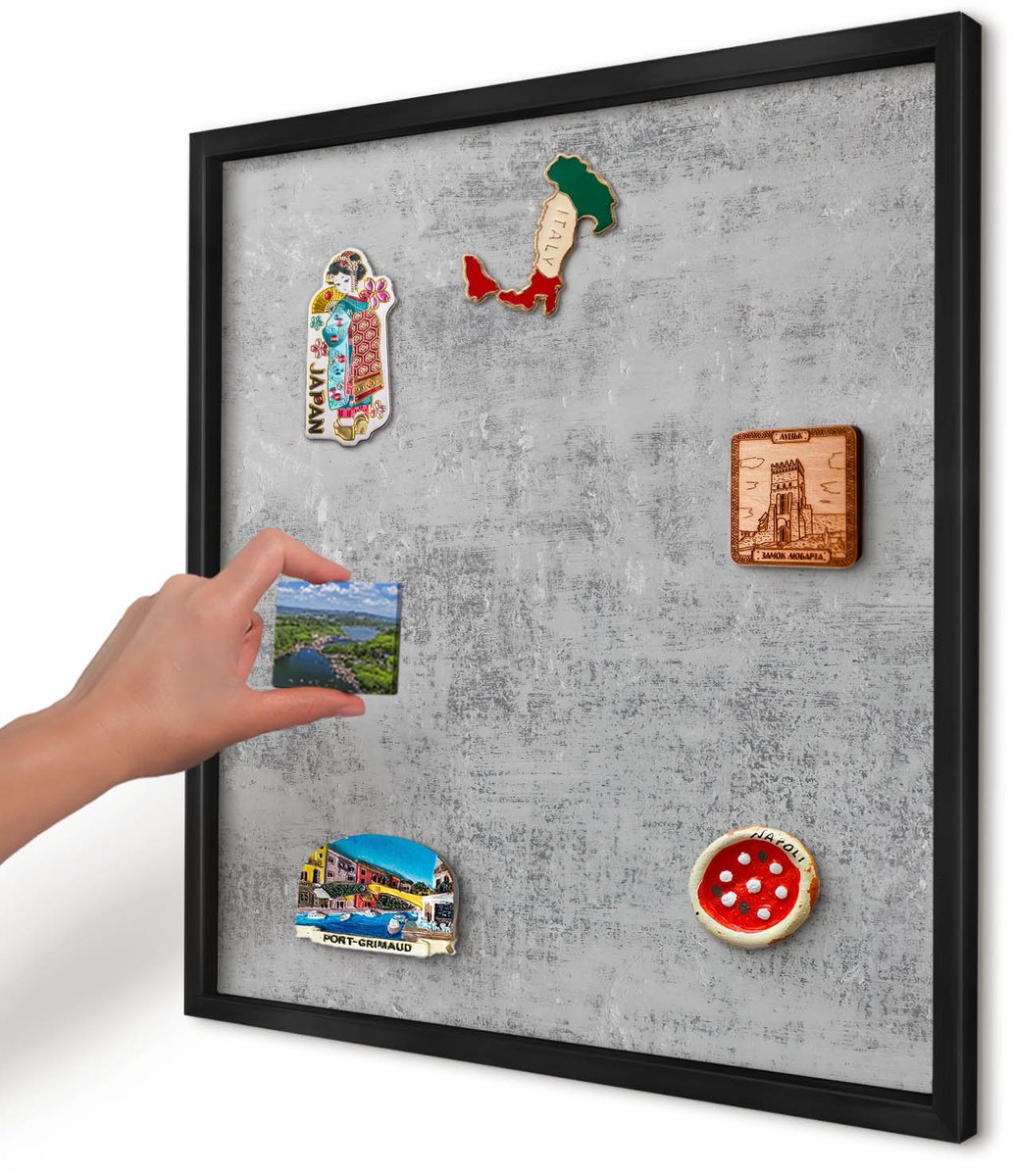 Artprintcave Grijs Magneetbord mit Zwart Frame - 50x50 cm - Grijs Oppervlak Bord Voor Magneten - Minimalist Magneetbord Voor Foto's - Texturen