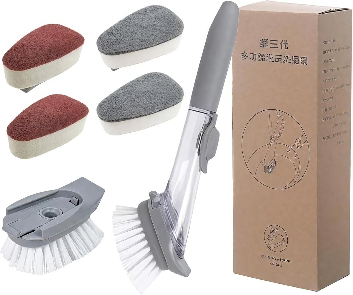 Multifunctionele Afwasborstel met Zeepdispenser voor het Reinigen van Pannen, Potten en Spellen, Ideaal voor Keuken en Huishouden