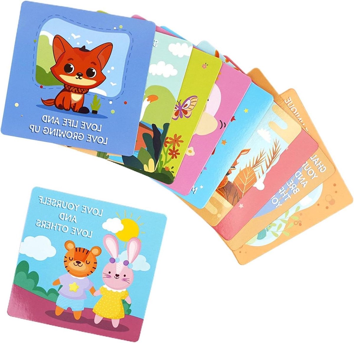 Affirmatiekaarten Kinderen - Motiverende kaarten Positieve kaarten - Emotionele groei bevorderen - Cartoonstijl met levendige kleuren - 10 stuks