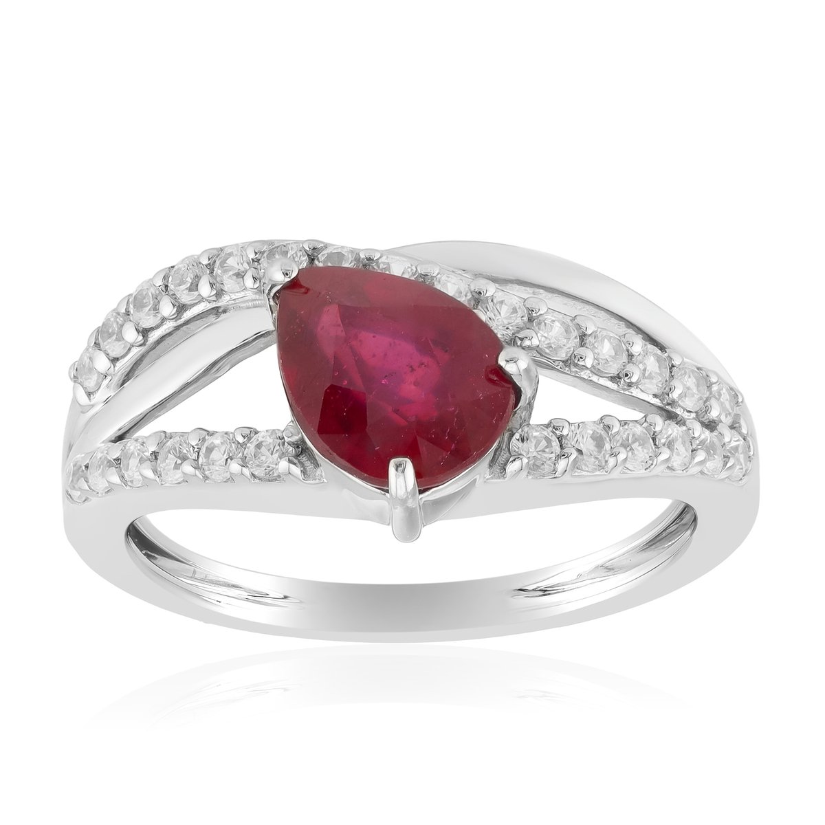 Cavill - Luxe Zilveren Ring 925 Sterling met Platina - Madagaskar Robijn 1,491 ct Druppelvorm - Zirkonia - Elegante Sieraden