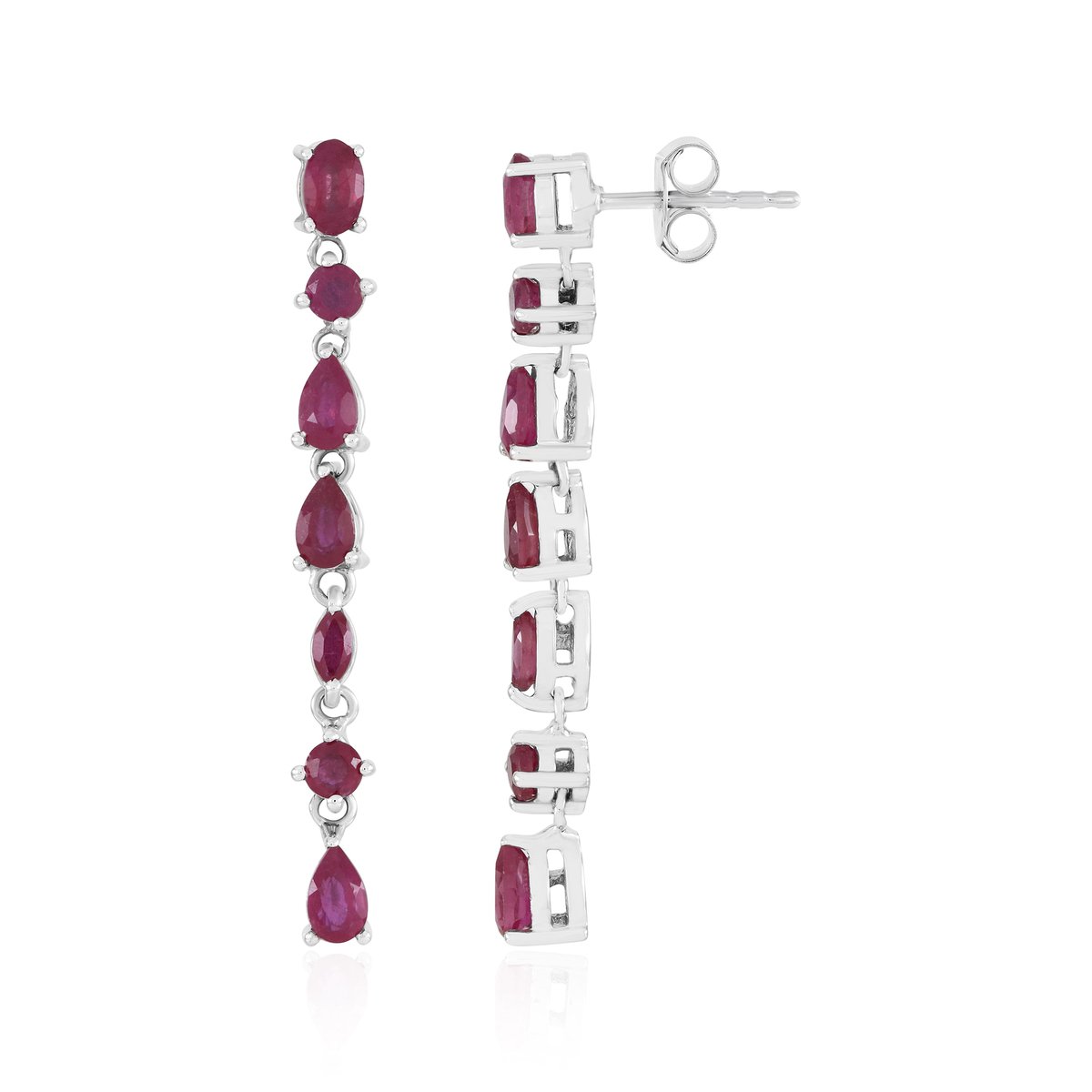 Cavill - Zilveren oorbellen 925 sterling zilver - Madagaskar robijnen 3,12 ct - Ovaal, druppel en marquise geslepen - Elegante dames oorbellen