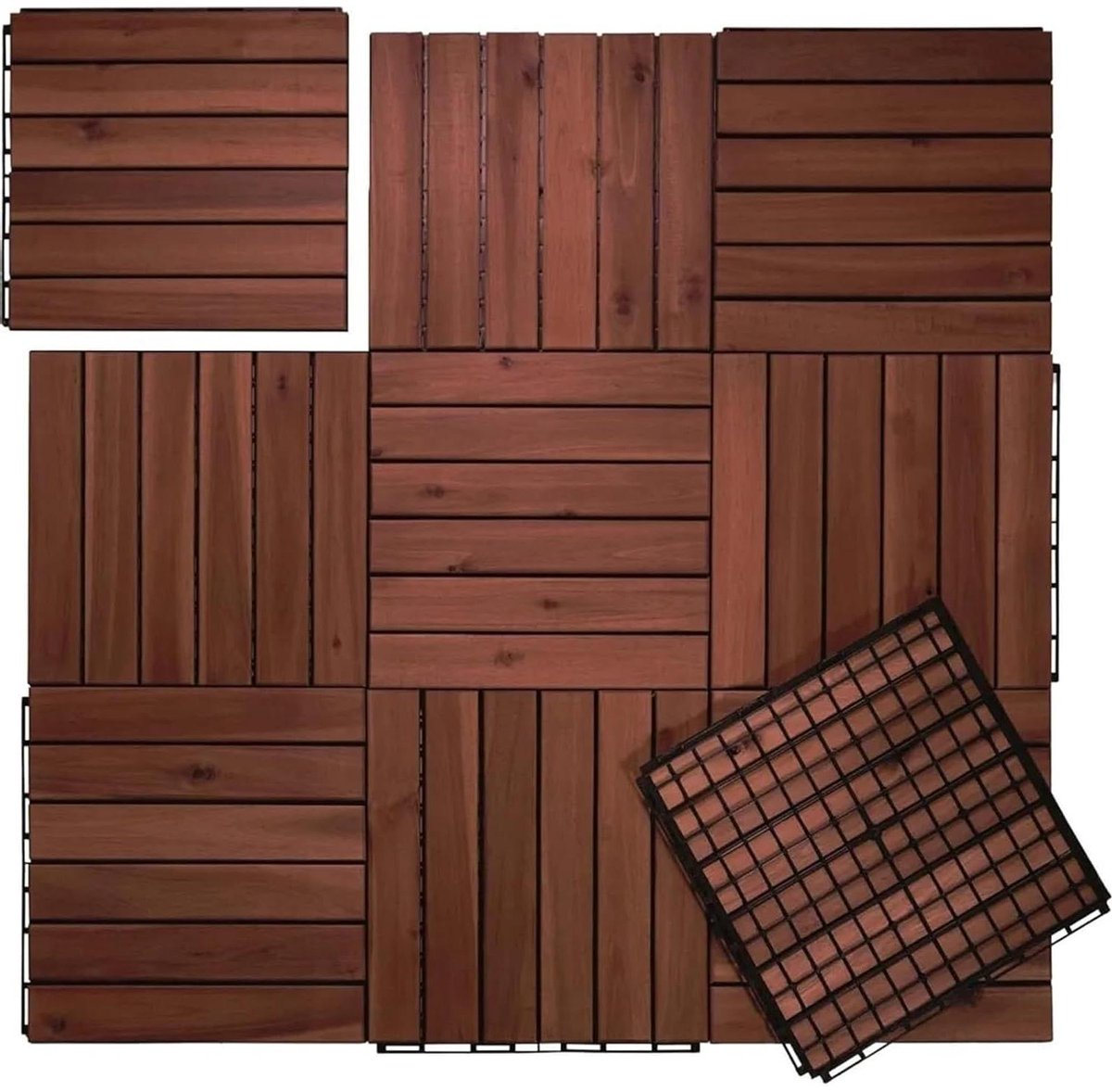 Terrastegels Hout - Vloerplaten Balkon - Buitenruimte Creëren - Weerbestendig Ontwerp - 30 x 30 cm - Houtkleur