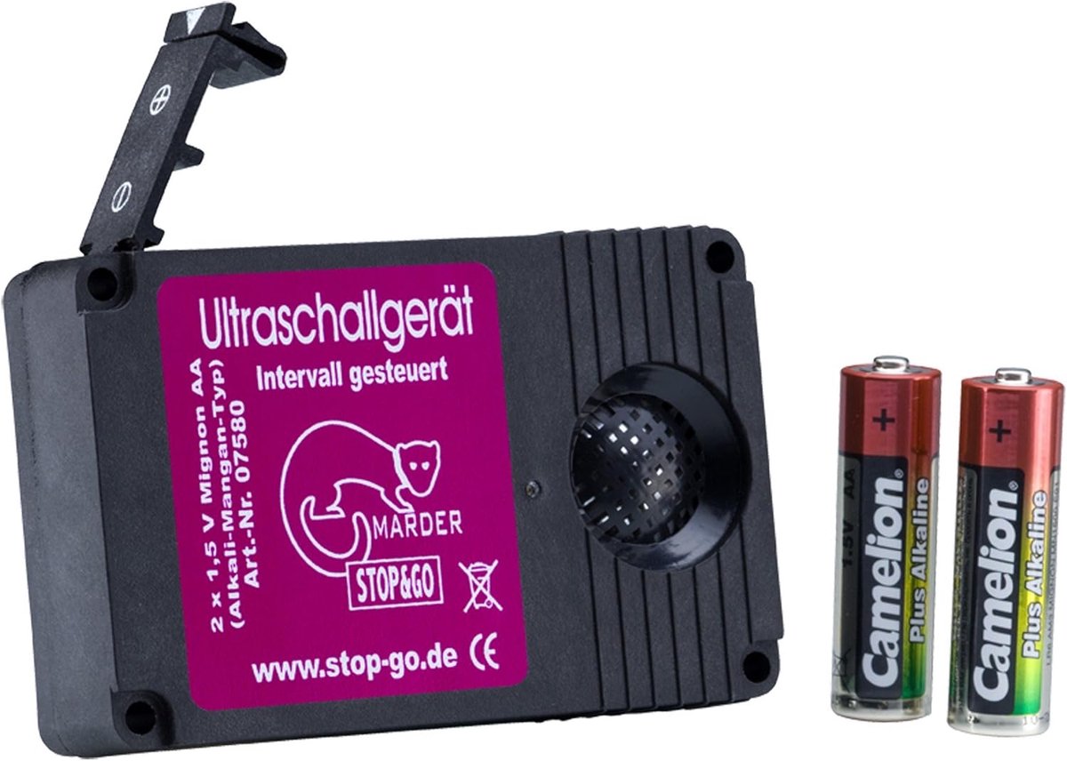 SnelShoppen - STOP&GO 07580 Ultrasone Mardermelder, Inclusief 2 Batterijen, Onafhankelijk van Voertuignetwerk, Hoogwaardige Piezo Speaker, Dierenvrien