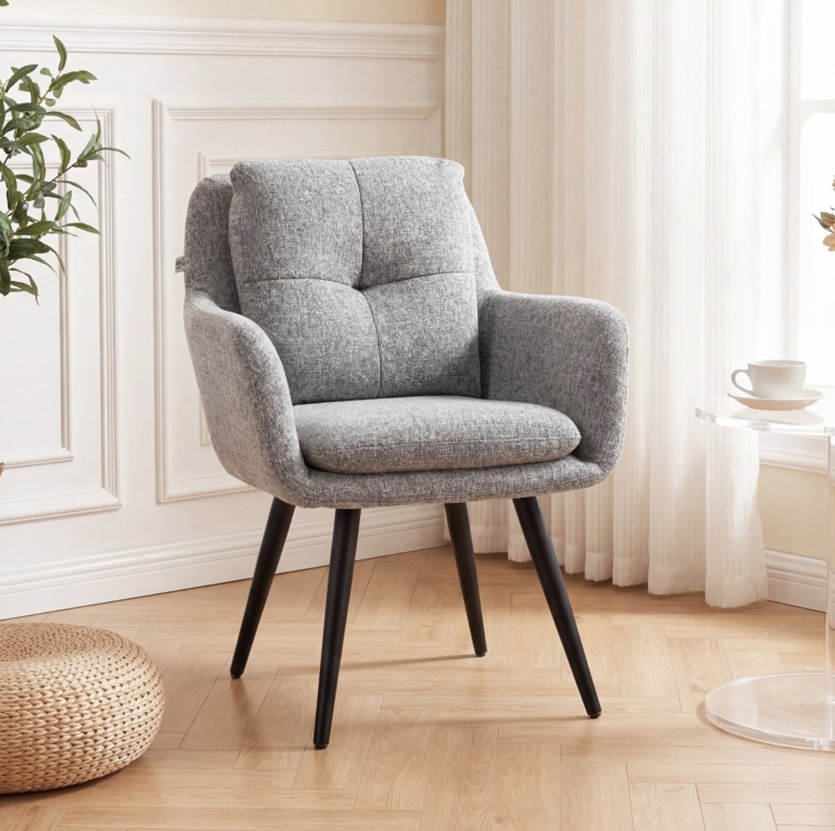 COVREO Fauteuil 65 x 72 x 86 cm lichtgrijs, stof met metalen poten, armleuningen
