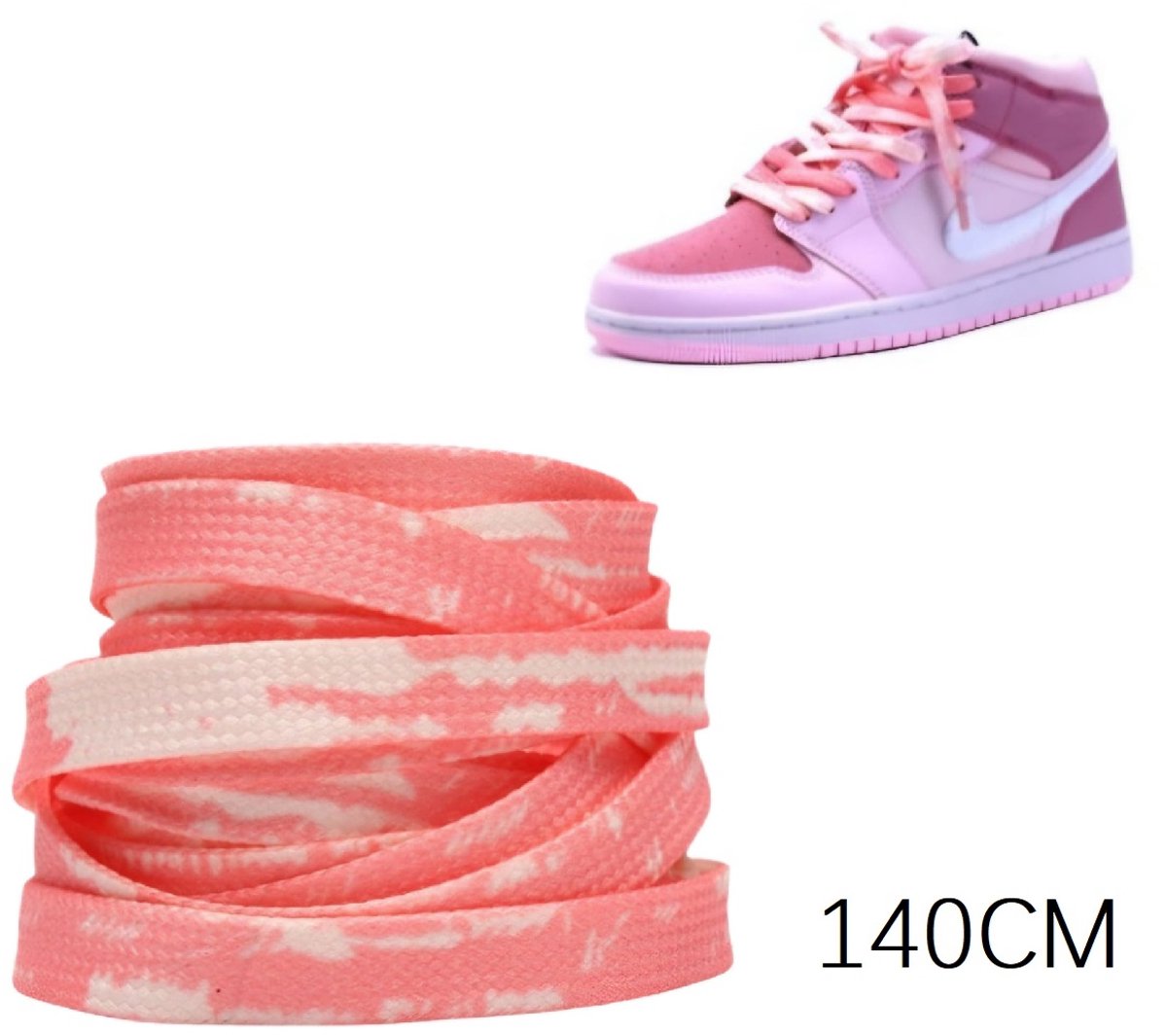 Kleurrijke platte schoenveters roze wit-breedte 8MM- 140cm- Outdoor/ sport schoenen veters- Sneakers schoenen Unisex- kinderen- tieners- volwassenen
