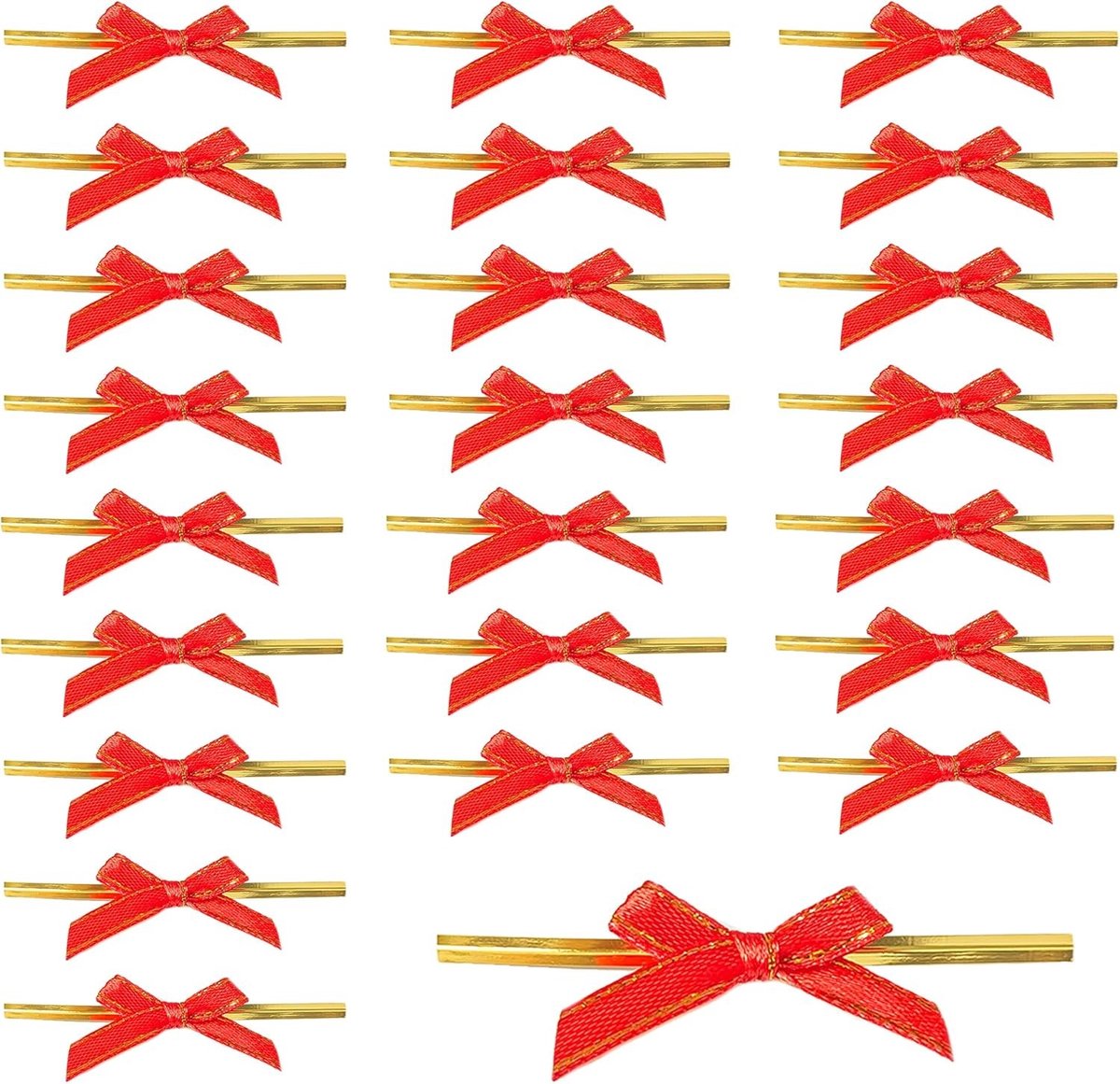 100 Stuks Mini Satijnen Strikken met Elastische Bandjes voor Trouwen, Cadeaus, Kerstversiering en Knutselen in Rood