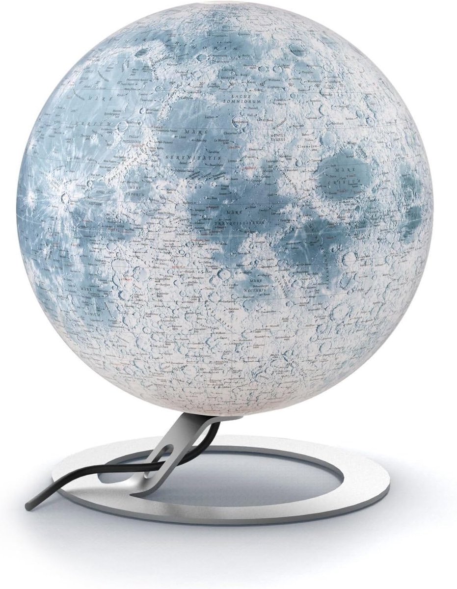 SnelShoppen - Globus 30cm - Witte Mars Maanoppervlakte Kaart - Modern Aluminium Design - Perfect voor Onderwijs en Decoratie
