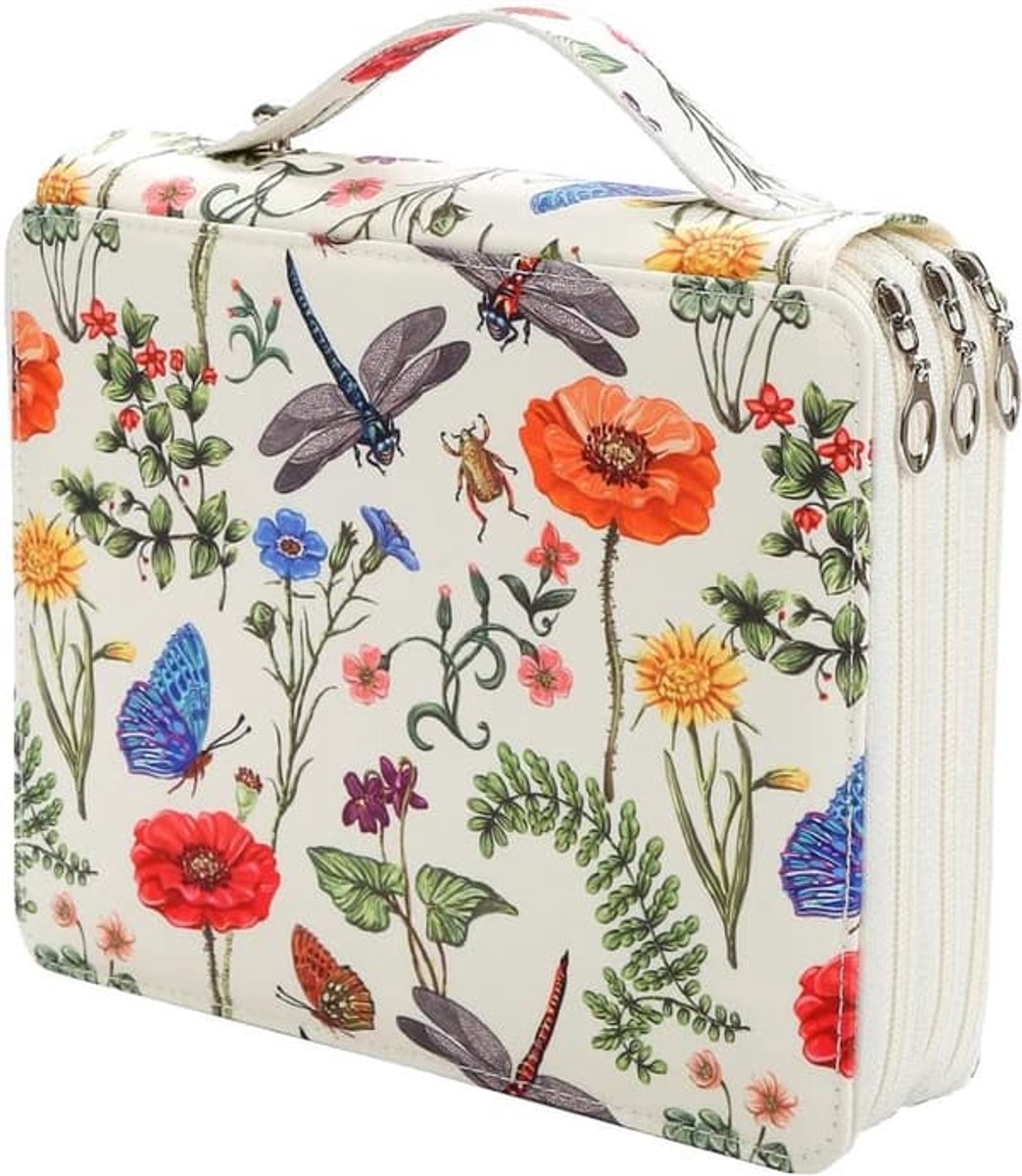 Draagbare etui met 120 vakjes - Etui-organizer - Bedrukt patroon - Geschikt voor aquarelpotloden - Grote capaciteit voor teken- en schilderbenodigdheden