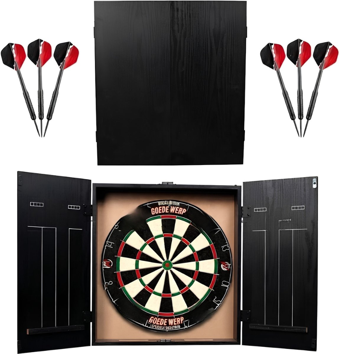 JCP® Dartbord - Dartbord Set - Dartbord met Dartpijlen - Zwart - 66cm x66cm x 56cm