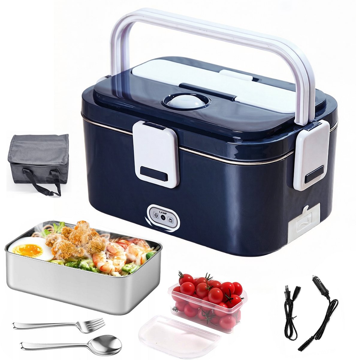 Elektrische lunchbox - Draagbare verwarmde lunchbox - 1,8 liter - Voedselcontainer - Lunchverwarmer voor thuis/in de auto - Elektrische lunchbox met stekker - Lekvrij ontwerp - Geschikt voor auto's en kantoren - Blauw