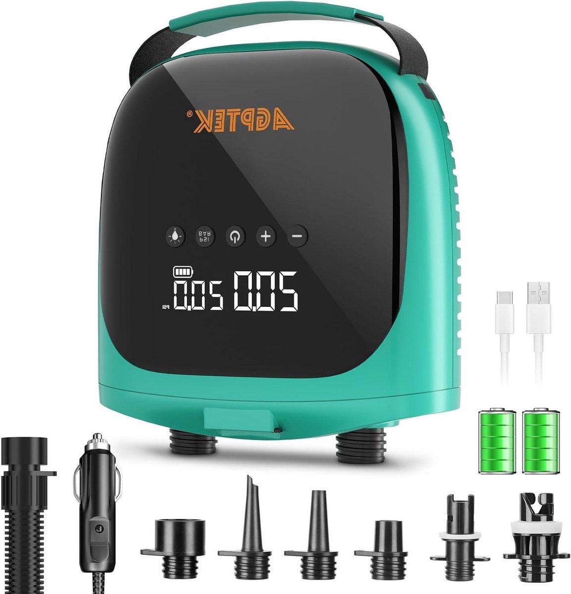 Elektrische Luchtpomp - Compressor pomp - Outdoor activiteiten - Automatische uitschakeling - 20 PSI - Turquoise