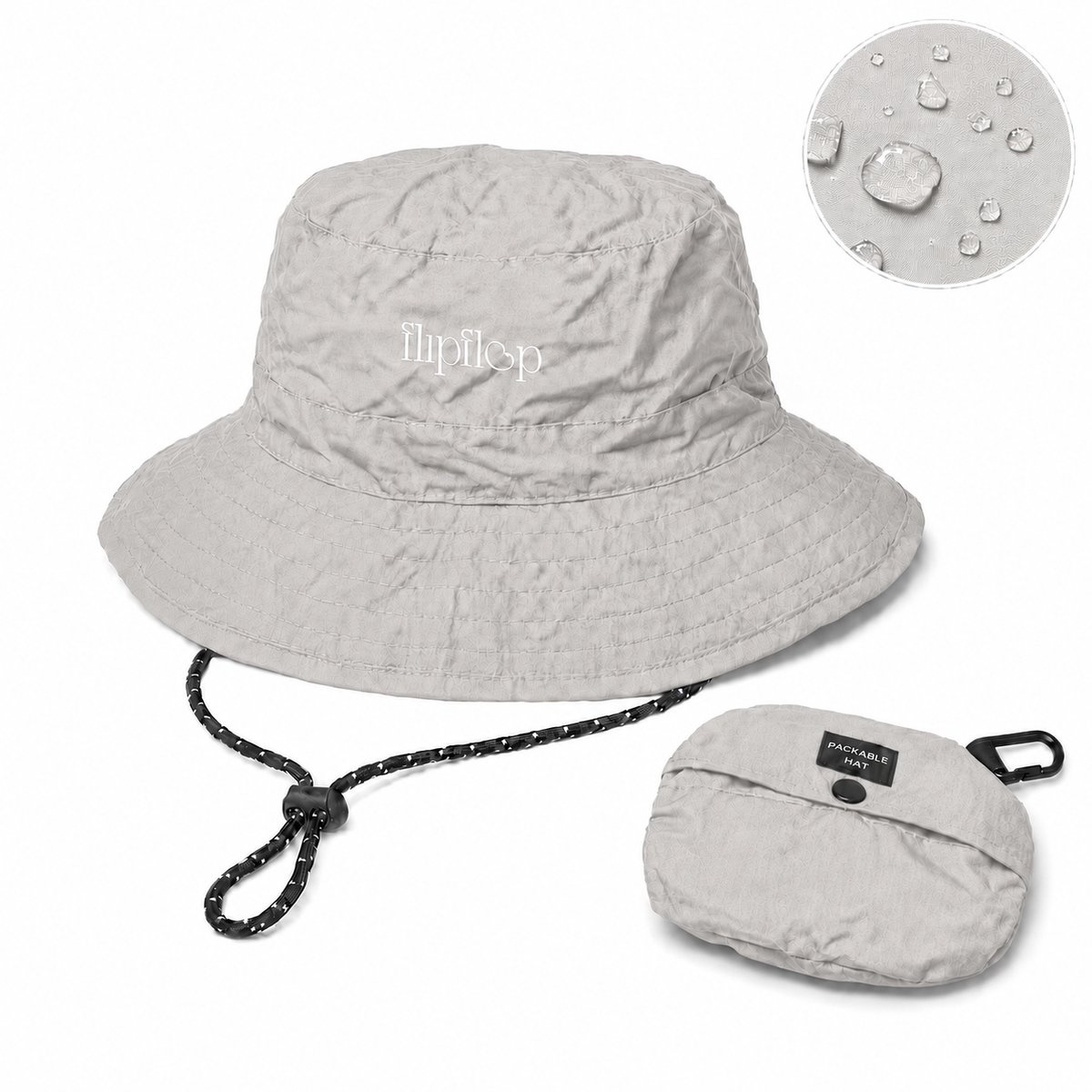 Flipflop Club® Waterproof Bucket Hat | Licht Grijs | Waterdicht Vissershoedje Dames Heren | UV Bescherming | Zonnehoed Regenhoed | Opvouwbaar | Emmerhoed | Festival Strand Outdoor | Unisex
