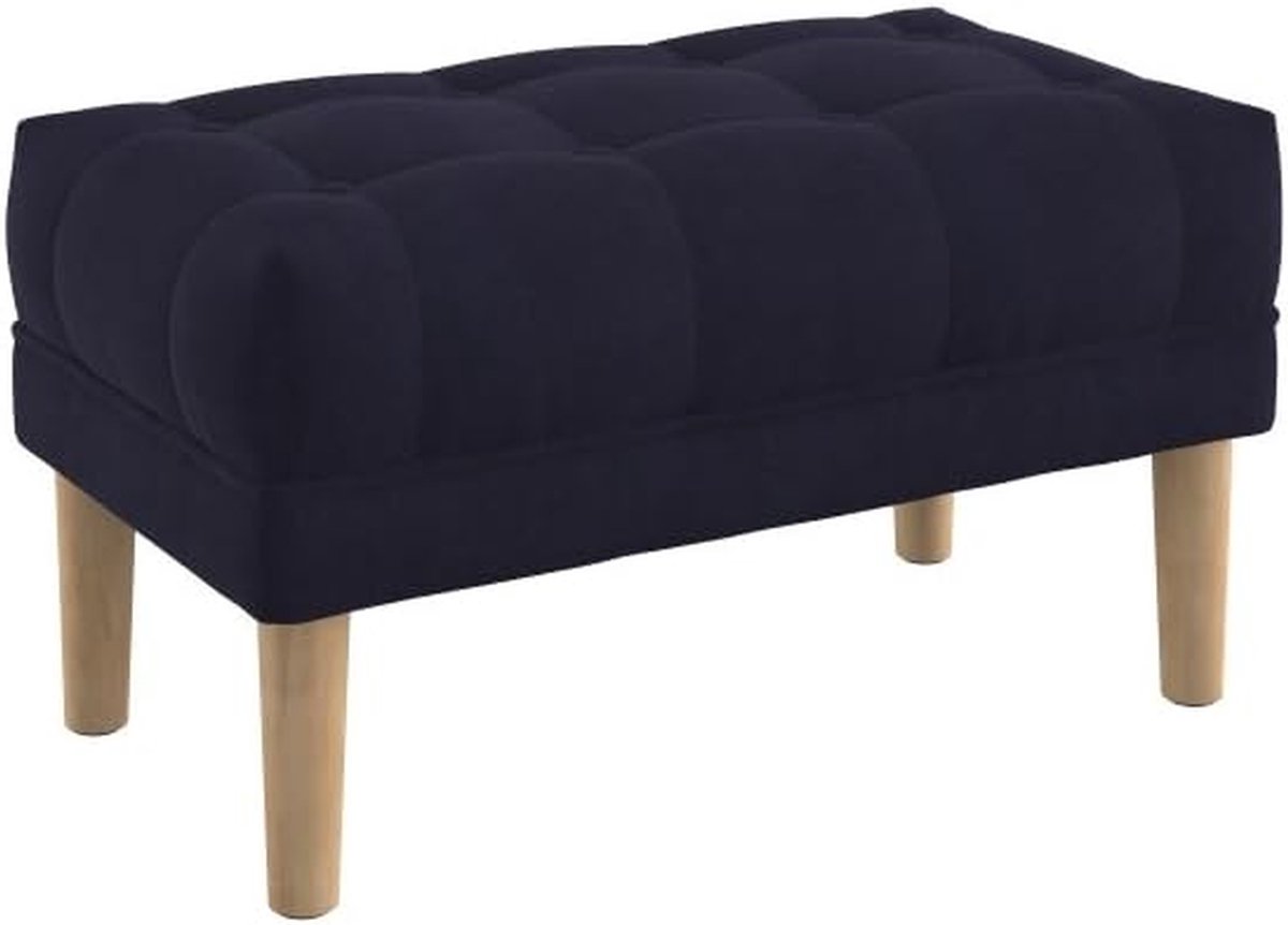 Ottoman met Knopen - Voetenbank Stool - Zitmeubel - Schoonmaakvriendelijk - 80 cm breed - Donkerblauw