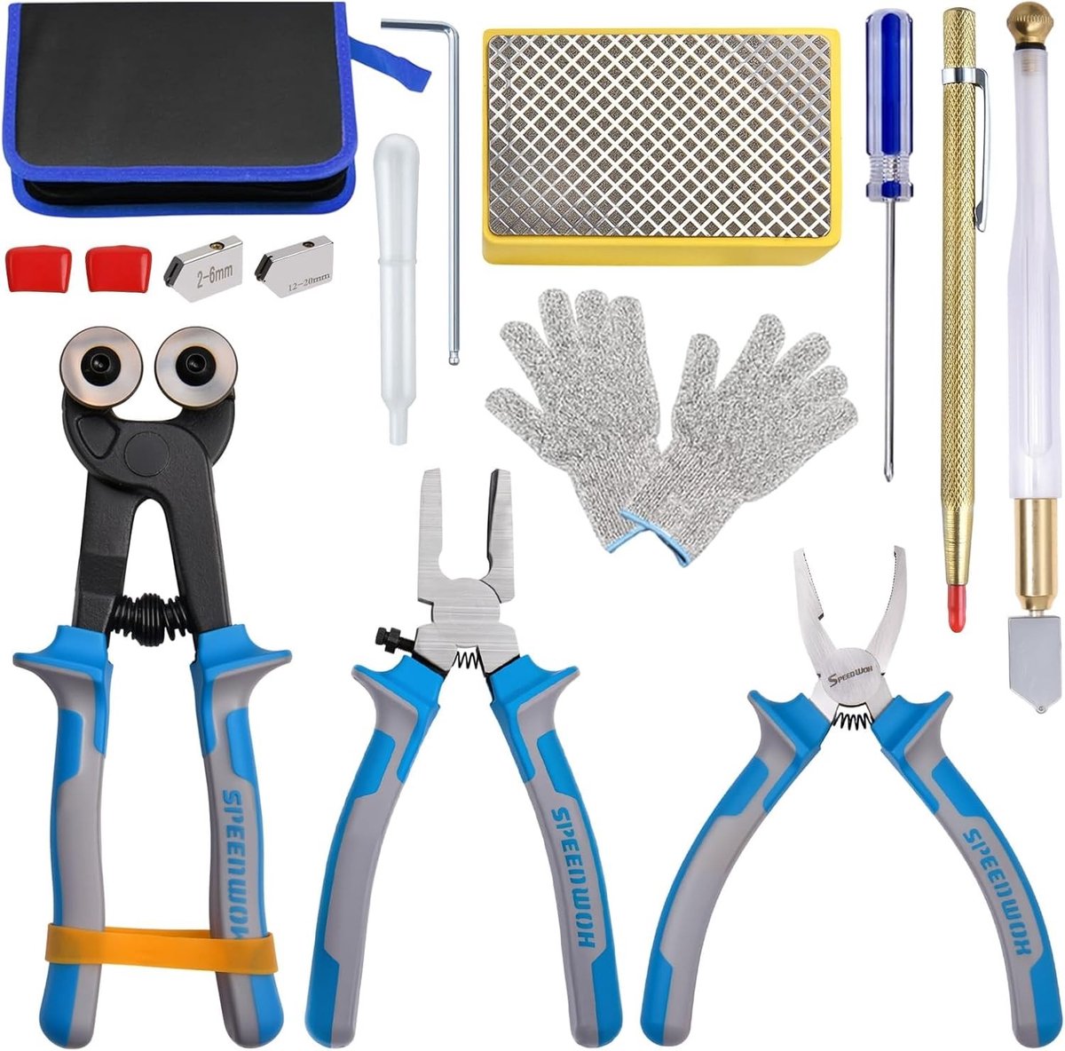 Glas Snijgereedschap Kit - Tegel Tangen - Mozaïek Maken - 14 Delige Set - 28 cm - Blauw Grijs