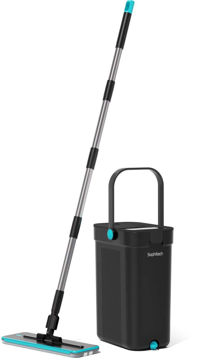 Sophitech FreshClean Mop - Dweilsysteem met Emmer - Dweil met 3-Kamersysteem - Schoon & Vuil Water Gescheiden - Inclusief 2 Mop Pads - Zwart