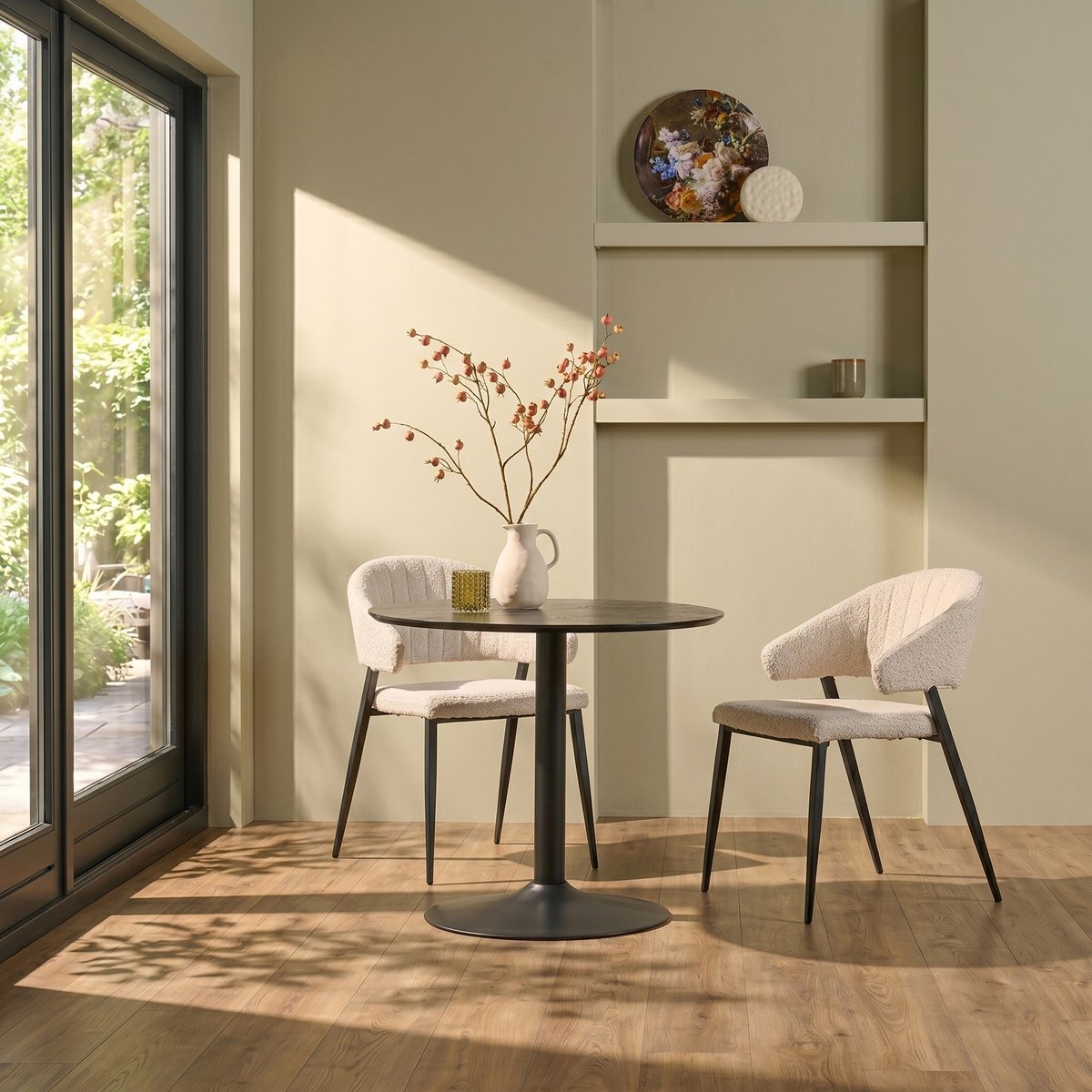 Eettafel Heeze - MDF - Zwart - Ø 80 cm en 75 cm hoog - Rond - Eetkamertafel - Keukentafel