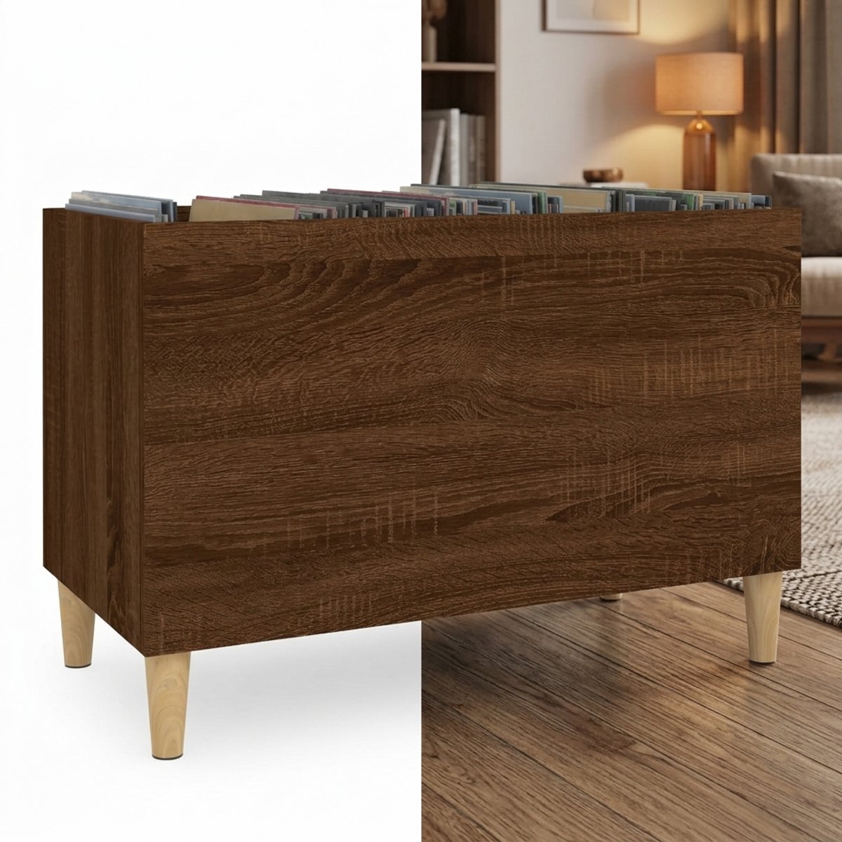Platenspeler Meubel - LP-kast - Platenspelerkast - Draaitafelstandaard - Platenspelerstandaard - Vintage Displayplank - Bruineiken