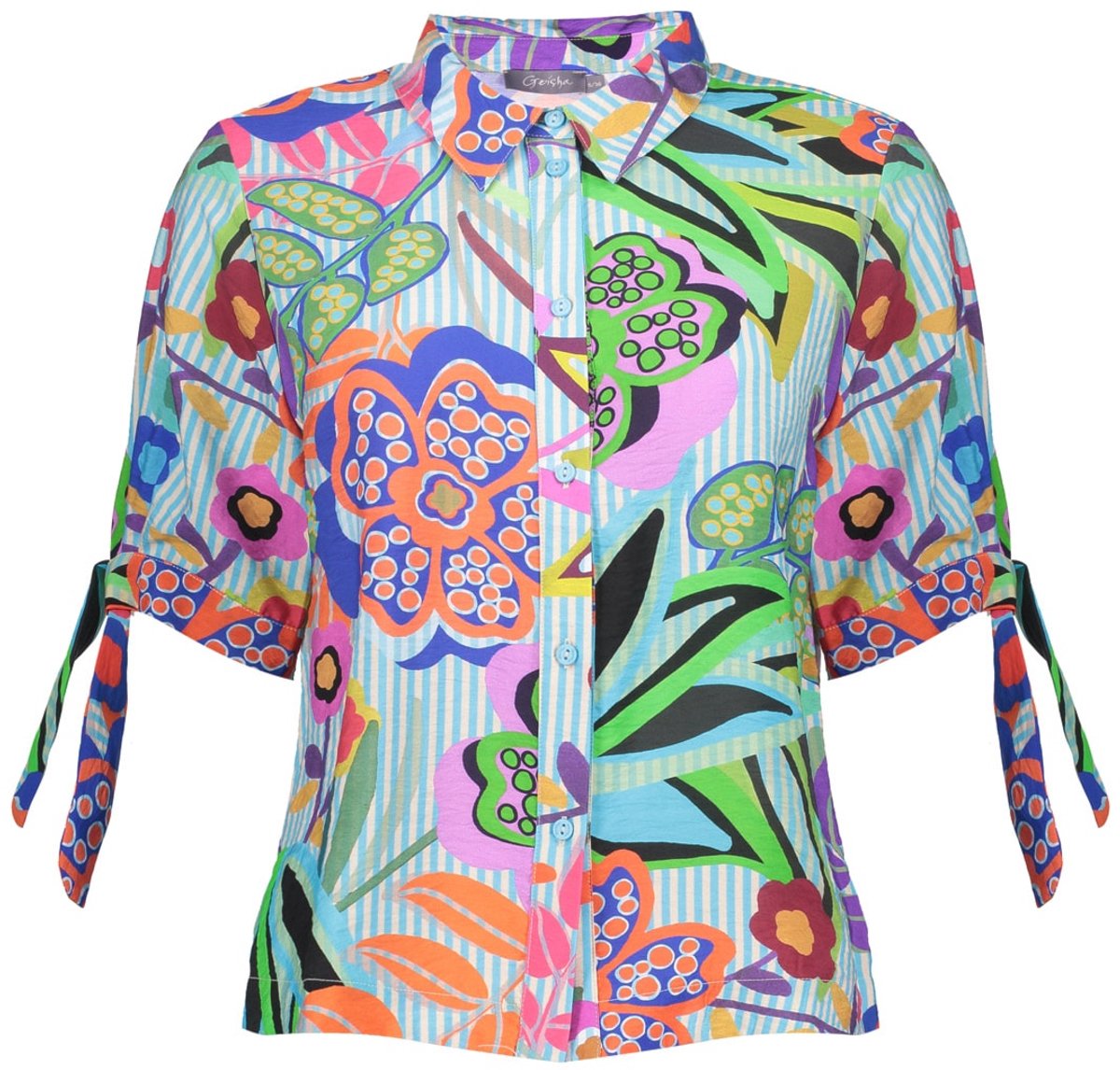 Geisha blouse met kleurrijke print en strikdetail op de mouw - 63461-20