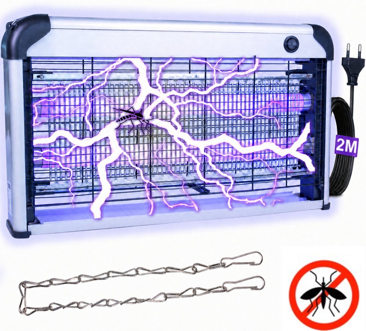Muggenlamp tot 100m² - 30 Watt Vliegenvanger Elektrisch - 2M Snoer - Voor Binnen en Overdekte Buitenruimtes - Vliegenlamp Insectenlamp - Muggenstekker - Mottenval - Anti - Wespenverjager - Ongediertebestrijding - Slaapkamer - LED - Grijs - Silvergear