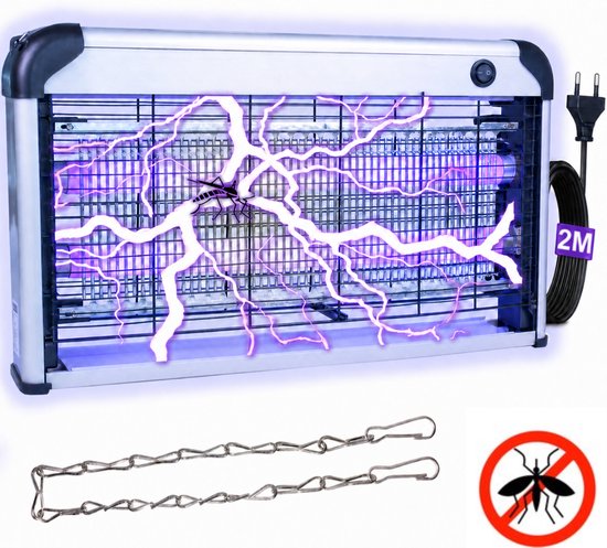 Muggenlamp tot 100m² - 30 Watt Vliegenvanger Elektrisch - 2M Snoer - Voor Binnen en Overdekte Buitenruimtes - Vliegenlamp Insectenlamp - Muggenstekker - Mottenval - Anti - Wespenverjager - Ongediertebestrijding - Slaapkamer - LED - Grijs - Silvergear