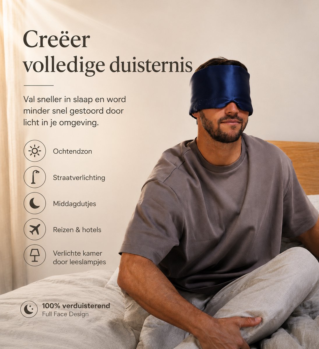Ryce® Zijden Slaapmasker - Oogmasker - Vrouwen & Mannen - Full Cover - Cadeau - Blauw — afbeelding 6