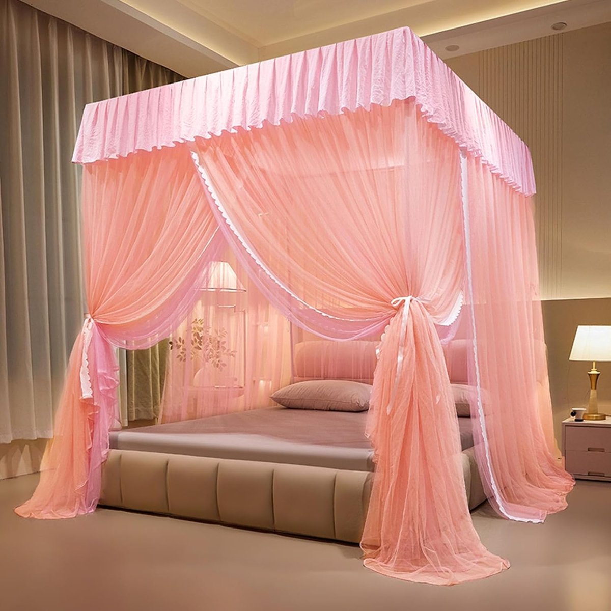 Hemelbed Gordijnen - Bedhemel Kant - Slaapkamer Decoratie - Dubbellaags Kantontwerp - 200x