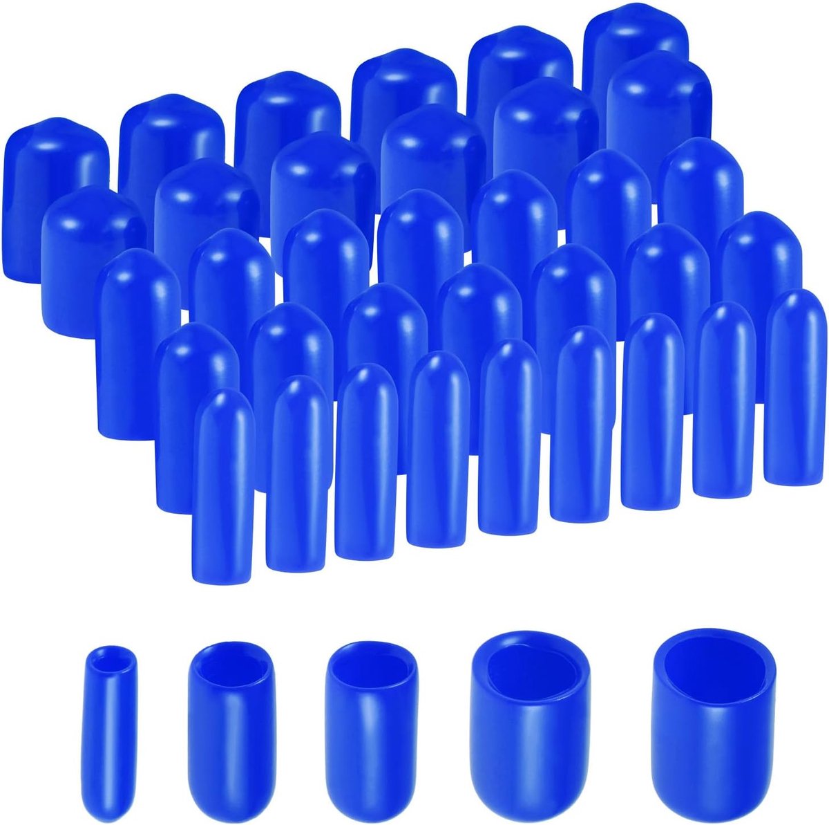 100pcs Rubber End Caps - Round Protective Caps 3mm, 5mm, 6mm, 8mm, 9.5mm Black Screw Thread Protectors, voor het afdekken van schroeven of onderdelen met schroefdraad, ronde metalen buizen, leidingen, meubelpoten, enzovoort.（blauw)