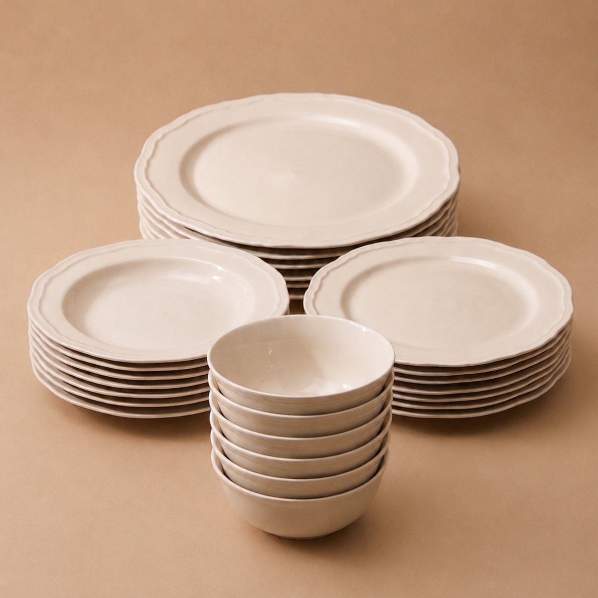OZ Home Bavary Elyse Serviesset 24-delig - Porseleinen Bordenset - Beige/Crème - Voor 6 Personen - Compleet Servies