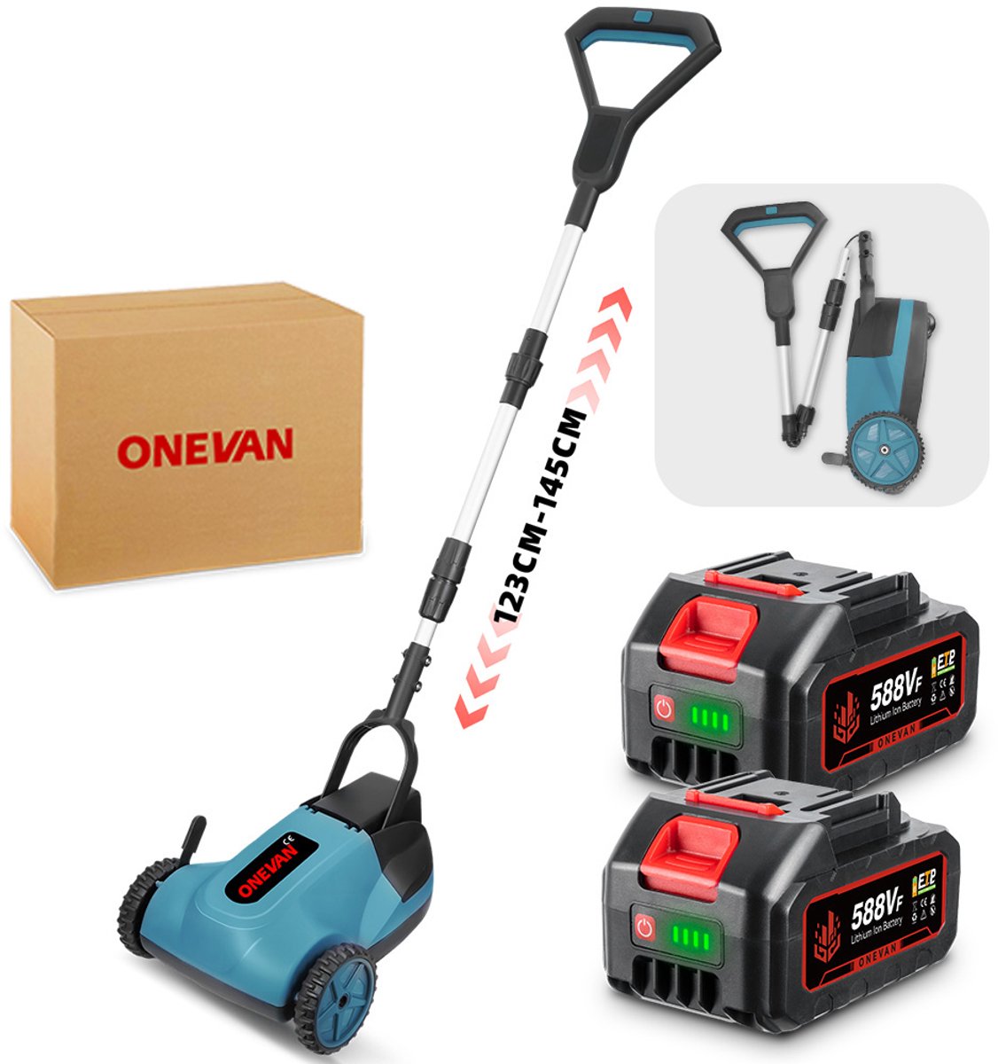 ONEVAN Accu Grasmaaier - Grastrimmer - Kantenmaaier - Bosmaaier Met 2x Accu en Lader - Borstelloze Motor - voor grastrimmers en struiken