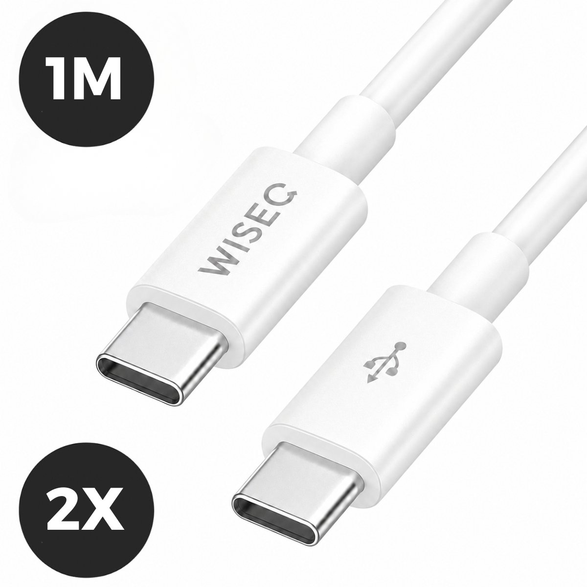 USB C kabel 1.2m - dubbel pak kabel USB C naar USB C - geschikt voor iPhone 17 / 16 / 15 en Samsung Galaxy - wit - 2 stuks - WiseQ