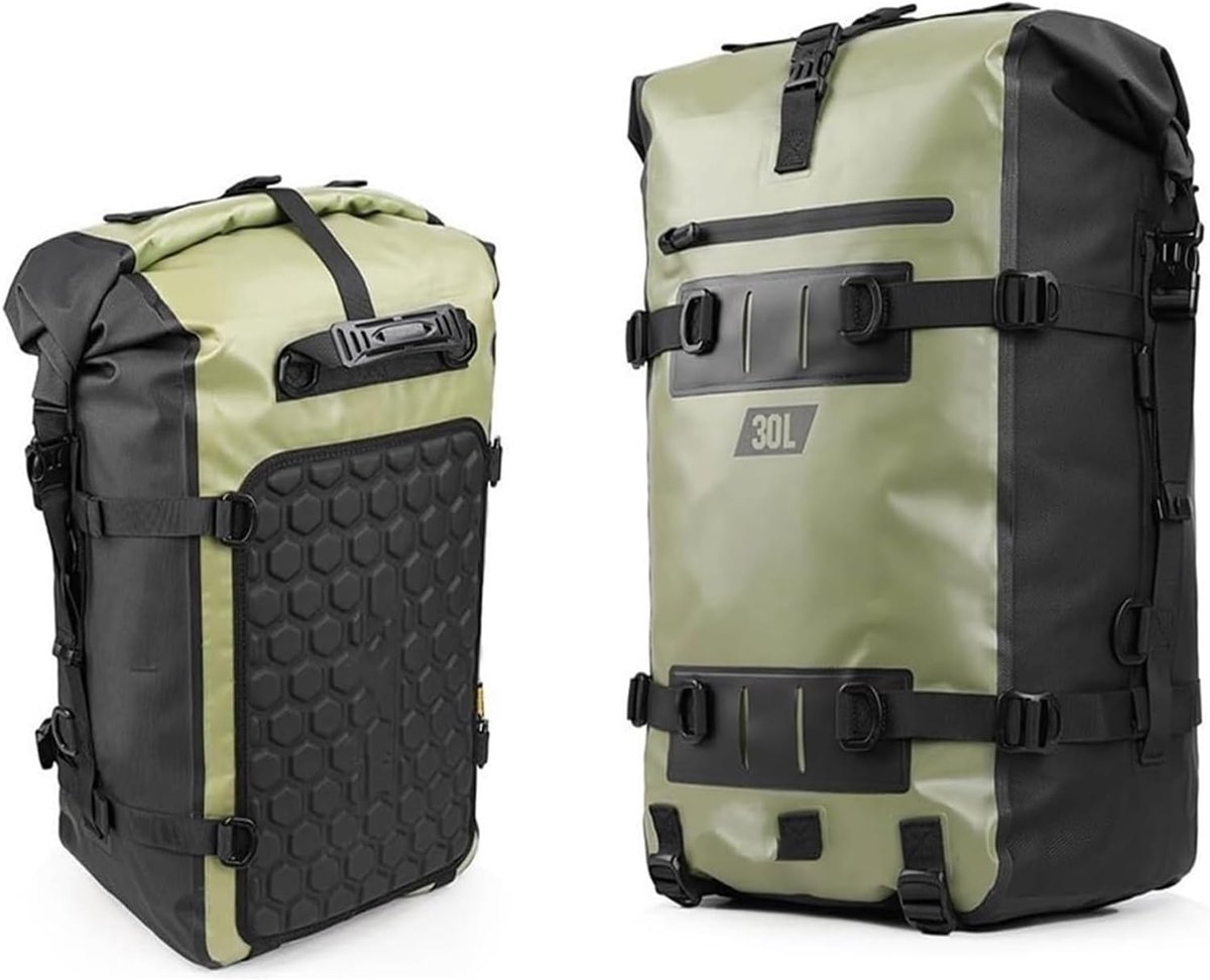 Motorfiets Zadeltas - Zijtas Motorfiets - Reisbagage Opslag - Waterdicht Duurzaam Materiaal - 15L - Olijfgroen