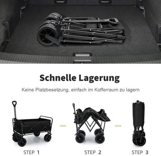 Cellista Opvouwbare Bolderkar - Campingwagen met Wielen - Tuinkar Opvouwbaar - Transportwagen Grote Capaciteit - 100 kg Draagvermogen - Zwart — afbeelding 4
