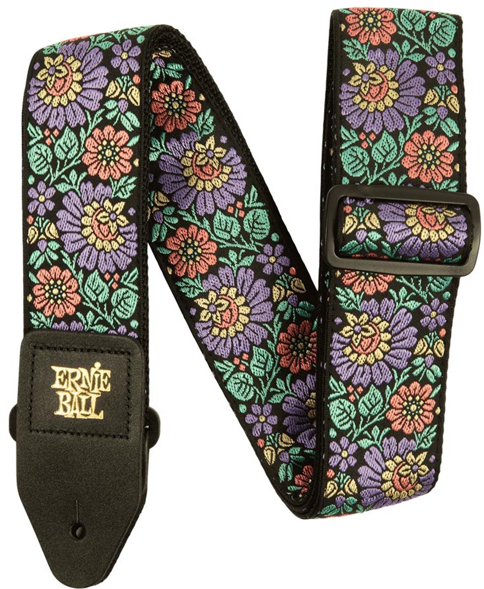 Ernie Ball Classic Jacquard - Gitaarriem - Evening Bloom - Polypropeen - Leren Uiteinden - Verstelbaar 104-182 cm - Breedte 5 cm