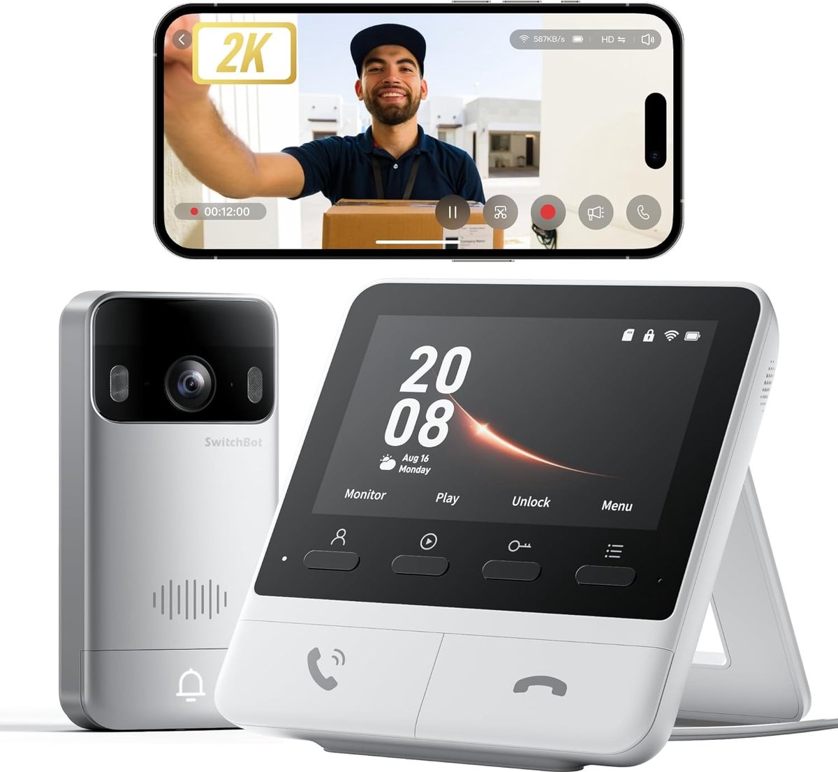 Videodeurbel met Camera – Draadloze 2K WiFi Deurbel – 4.3 Inch Scherm – Nachtzicht & Bewegingsdetectie