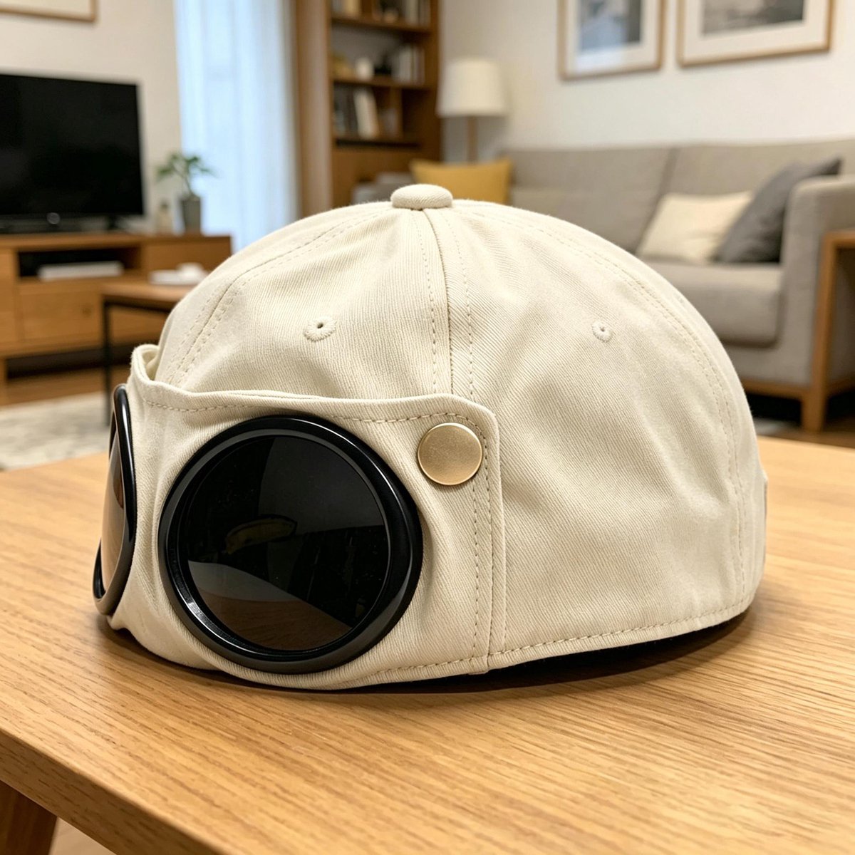 Vintage pilot honkbalpet met opklapbare zonnebril crème hiphop pet handgemaakt label uniseks universeel verstelbaar formaat Creme