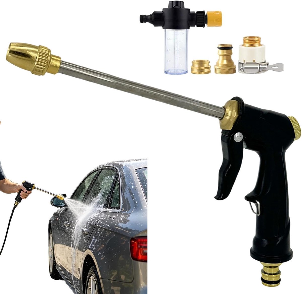 Hogedrukslangmondstuk Metaal - Tuinslang Opzetstuk - Auto Wassen - Instelbare Waterstraal - 30 x 25 x 2 cm - Metaal