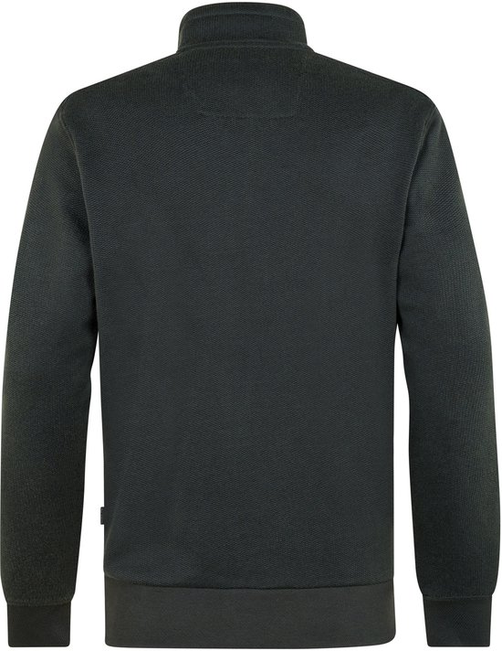 Donkergroen vest met rits en hoge kraag, zonder model.