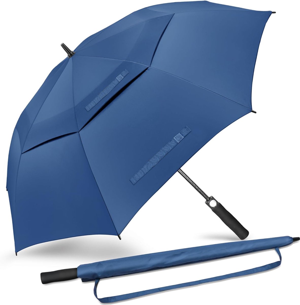 Paraplu - Stormparaplu - Golfparaplu - Dubbellaagse Paraplu - Grote Paraplu - Beschermen Tegen Wind en Regen - Comfortabele Grip - Blauw