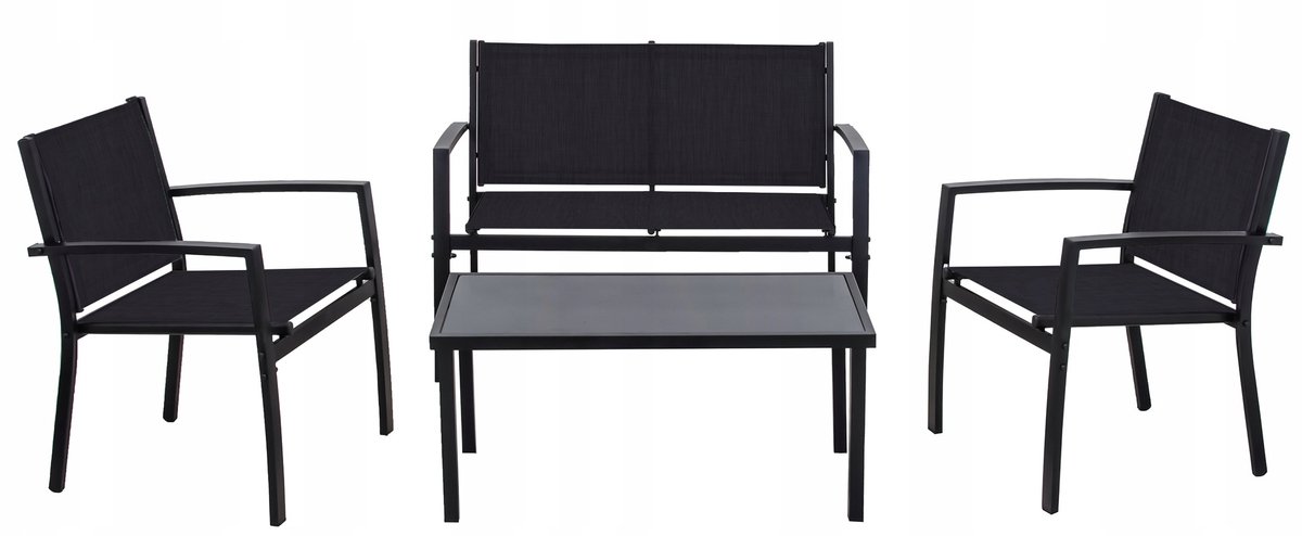 JUMI - Tuinset - 2-zits Bank - 2 Stoelen - Tafel - Metaal - Zwart