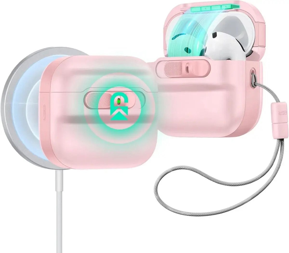 ESR Halolock Pulse Magnetic Lock Hoesje geschikt voor AirPods 4 (AirPods 4e Generatie) (2024) - Compatibel met MagSafe - Roze
