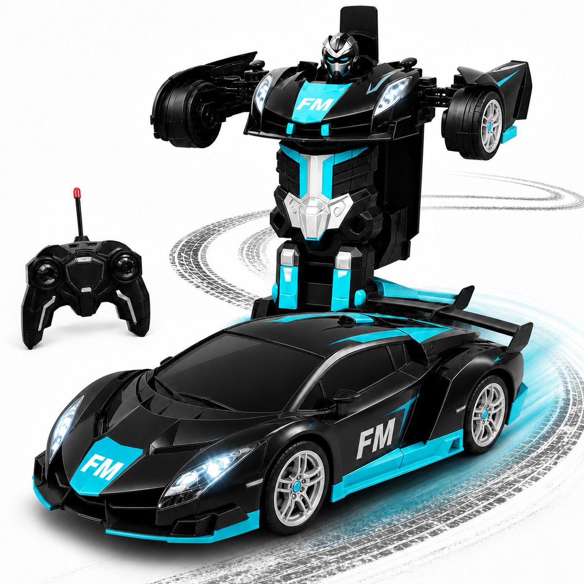Boncy® Bestuurbare RC Auto - Transformerende Lambo Blauw - Jongens Meisje Volwassenen - Robot Speelgoed Binnen & Buiten - Afstandbestuurbaar Race Drift Car - Afstandsbestuurbaar Raceauto Accu Stuntauto - Bestuurbaar Elektrisch Autos Afstandsbediening